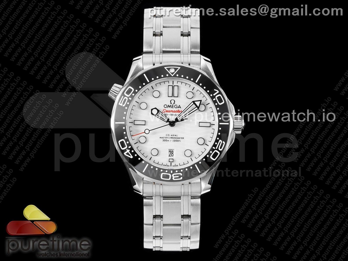 ORF 오메가 씨마스터 다이버300 화이트다이얼 스틸브레이슬릿 Seamaster Diver 300M ORF 1:1 Best Edition Black Ceramic White Dial on SS Bracelet A8800