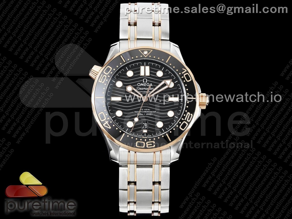 ORF 오메가 씨마스터 다이버300 로즈골드콤비 블랙다이얼 스틸브레이슬릿 Seamaster Diver 300M SS/RG ORF 1:1 Best Edition Black Ceramic Black Dial on SS Bracelet A8800