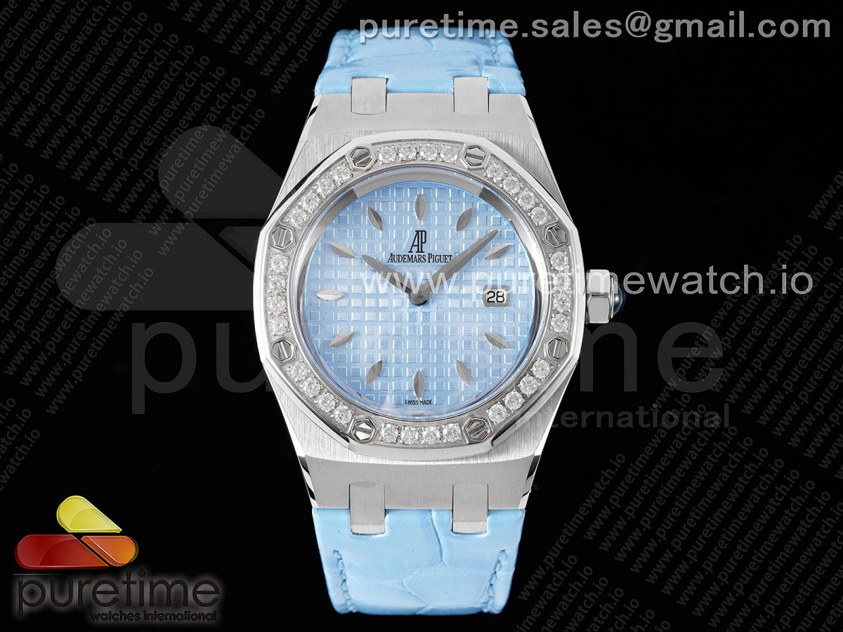 TWF 로얄오크 오프쇼어 레이디 블루다이얼 다이아베젤 블루가죽스트랩 Royal Oak Offshore Ladies 37mm SS TWF Best Edition Blue Dial Diamonds Bezel on Blue Leather Strap ETA Quartz