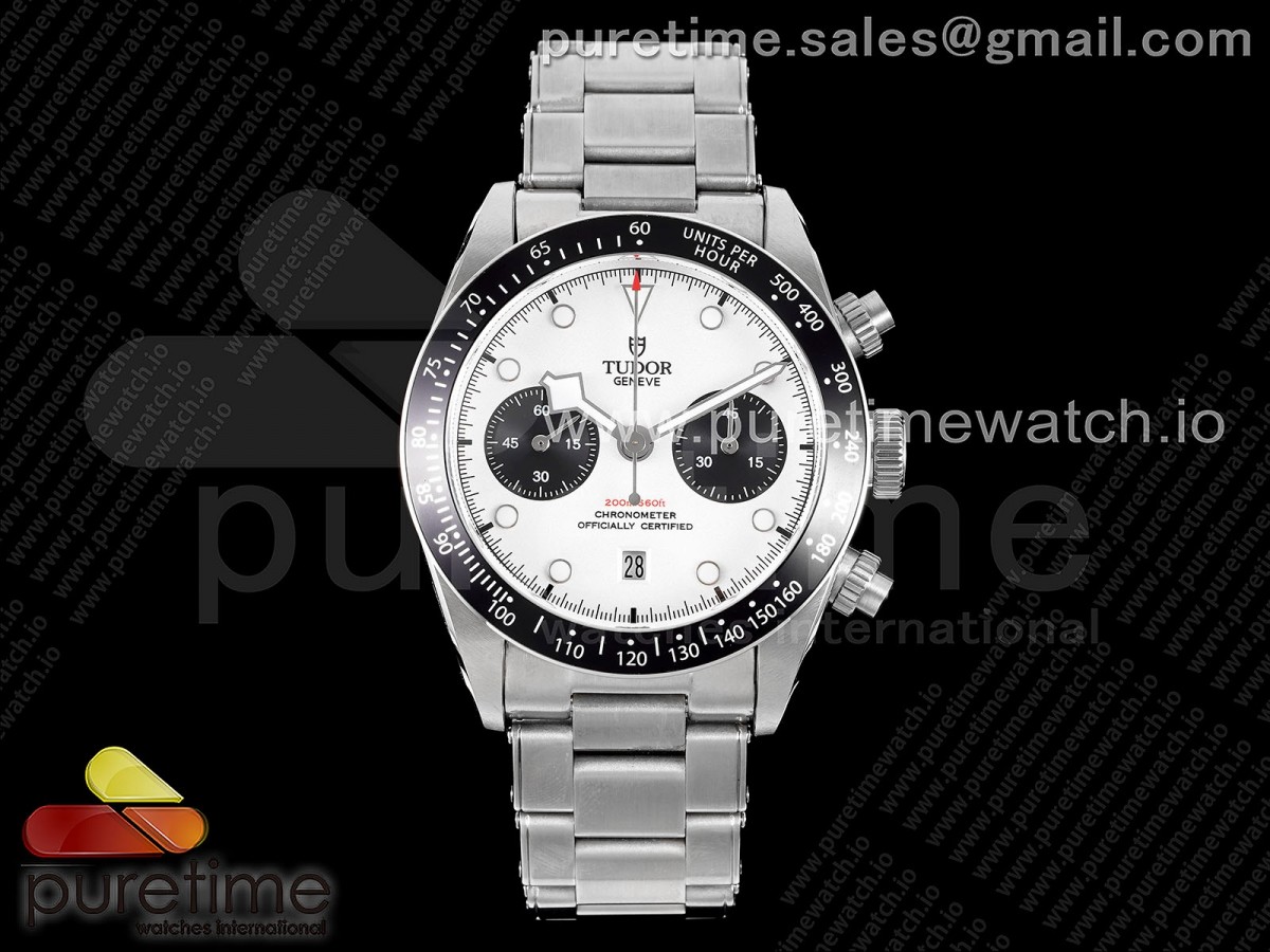 TWF 튜더 블랙베이 크로노 화이트다이얼 스틸브레이슬릿 Black Bay Chrono SS TWS 1:1 Best Edition White Dial on SS Bracelet A7750