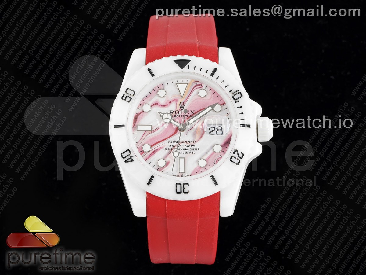 5GF 롤렉스 서브마리너 화이트세라믹케이스 화이트/레드다이얼 레드러버스트랩 Submariner 40mm White Ceramic 5GF Best Edition White/Red Dial on Red Rubber Strap SA3135