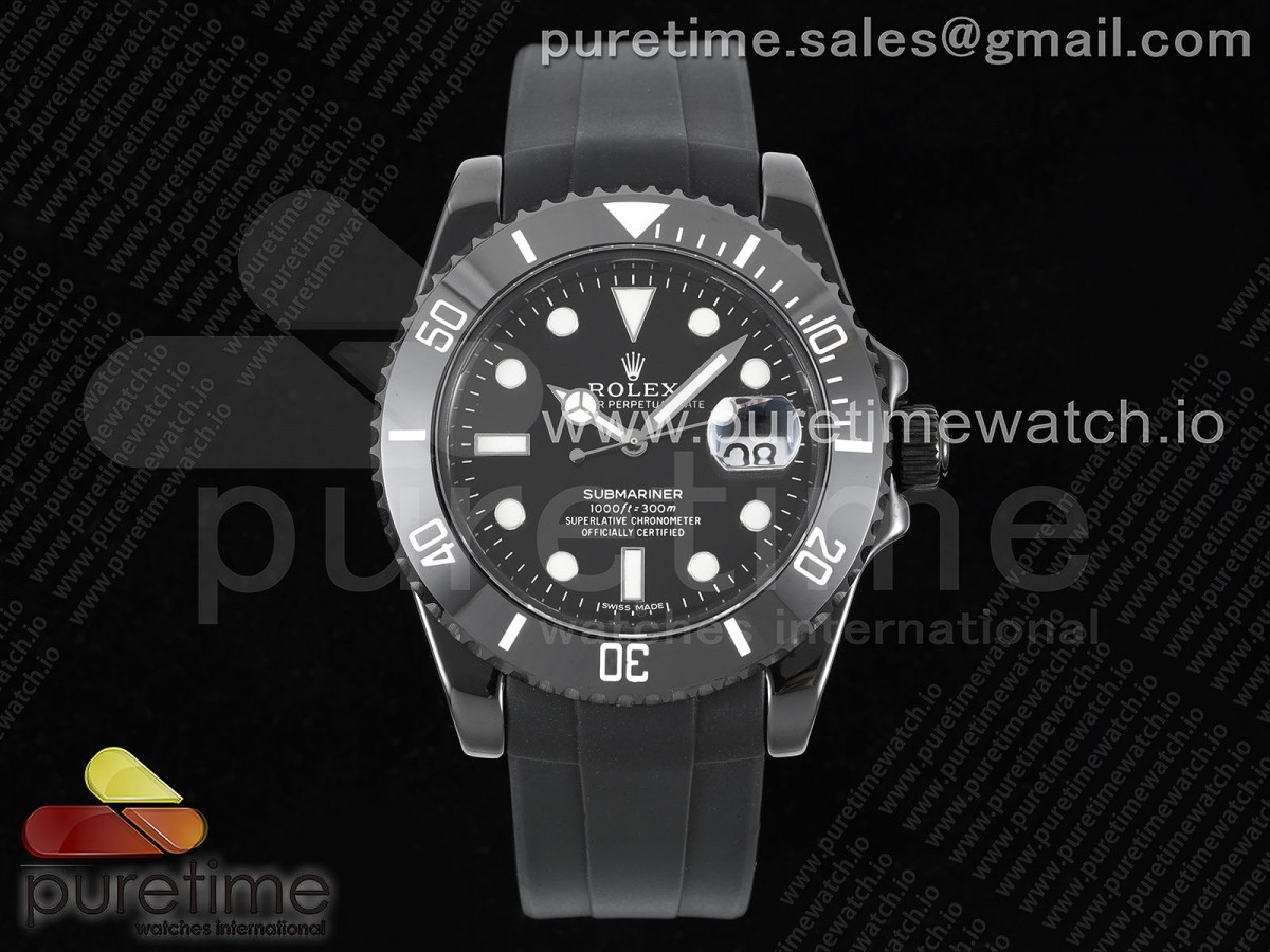 5GF 롤렉스 서브마리너 블랙세라믹케이스 블랙다이얼 블랙러버스트랩 Submariner 40mm Black Ceramic 5GF Best Edition Black Dial on Black Rubber Strap SA3135