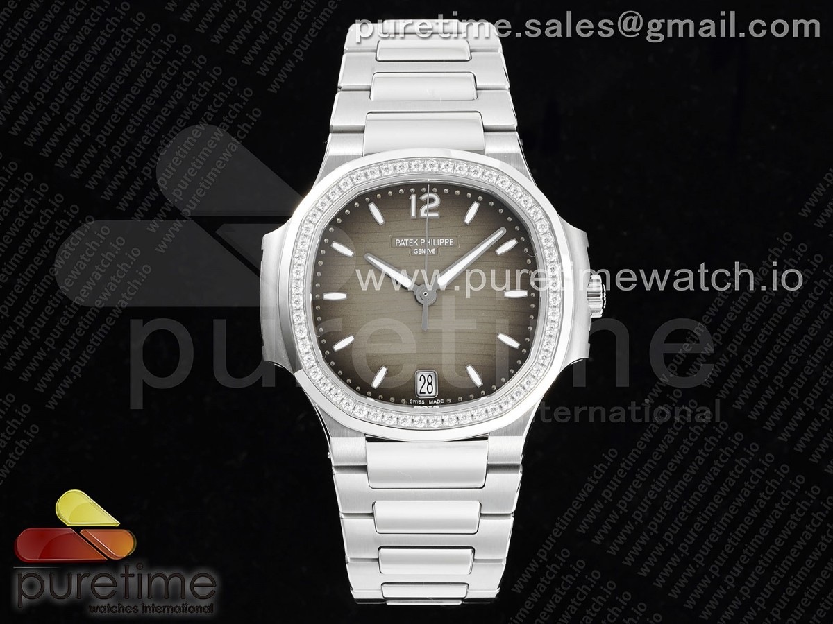 3KF 파텍필립 노틸러스 7118 레이디 다이아베젤 그레이다이얼 스틸브레이슬릿 Nautilus 7118 Ladies 3KF 1:1 Best Edition Gray Dial Diamonds Bezel on SS Bracelet A324 Super Clone