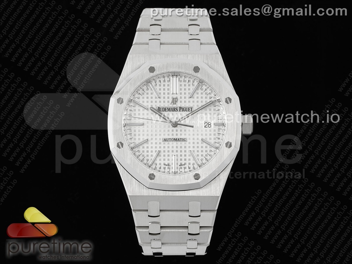 APSF V2 오데마피게 로얄오크 15400 화이트다이얼 스틸브레이슬릿 Royal Oak 41mm 15400 SS APSF 1:1 Best Edition White Textured Dial on SS Bracelet A3120 Super Clone