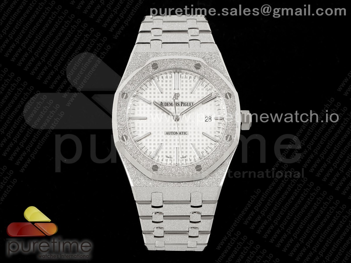 APSF 오데마피게 로얄오크 41미리 프로스터드스틸 화이트다이얼 스틸브레이슬릿 Royal Oak 41mm Frosted SS APSF 1:1 Best Edition White Textured Dial on SS Bracelet SA3120 Super Clone