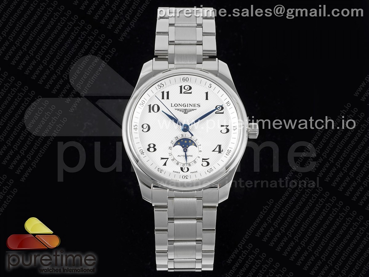 APSF 론진 마스터 문페이즈 화이트다이얼 스틸브레이슬릿  Master Moonphase SS APSF 1:1 Best Edition White Numeral Dial on SS Bracelet AL899