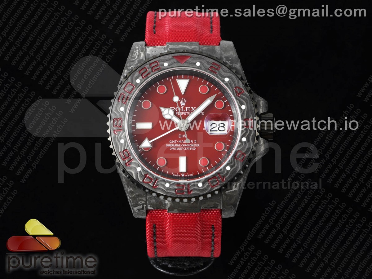 OMF 롤렉스 지엠티마스터 DIW카본 레즈다이얼 레드나일론스트랩 GMT DIW Carbon OMF Best Edition Red Dial on Red Nylon Strap SA3186 CHS