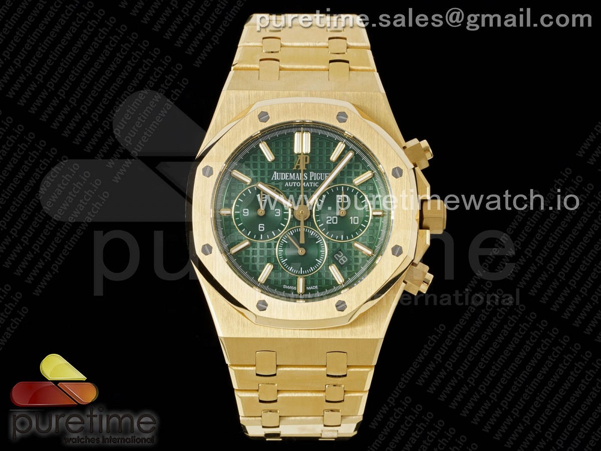 OMF 오데마피게 로얄오크 크로노 26331 옐로우골드 그린다이얼 스틸브레이슬릿 Royal Oak Chrono 26331BA YG OMF 1:1 Best Edition Green Dial on YG Bracelet A7750