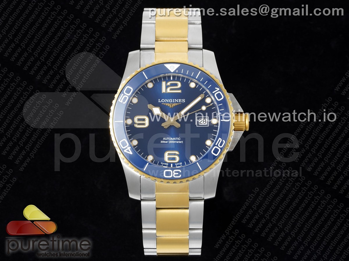 ZF 론진 하이드로 콘퀘스트 옐로우골드콤비 블루다이얼 스틸브레이슬릿 Conquest SS/YG Blue Ceramic Bezel SS ZF 1:1 Best Edition Blue Dial on SS/YG Bracelet A2824