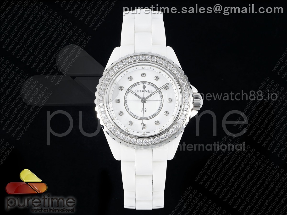 XF 샤넬 J12 33미리 화이트세라믹 다이아베젤 화이트다이얼 세라믹브레이슬릿 J13 33mm XF 1:1 Best Edition White Korea Ceramic White Diamonds Dial Diamonds Bezel on Bracelet Swiss Quartz