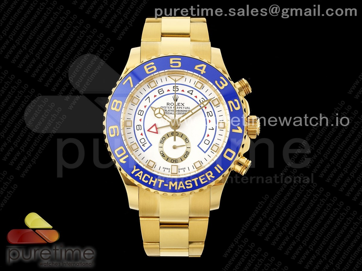 KF 롤렉스 요트마스터2 옐로우골드금통 블루세라믹인서트 화이트다이얼 스틸브레이슬릿 YachtMaster II 116688 YG KF 1:1 Best Edition White Dial on YG Bracelet A7750