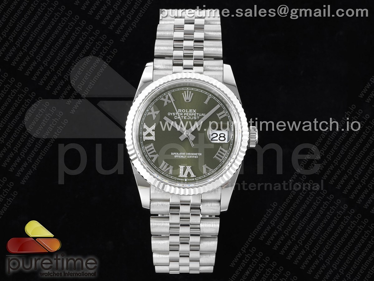 GMF 롤렉스 데이저스트36 그린로만다이얼 스틸브레이슬릿 Datejust 36 SS 904L Steel JDF 1:1 Best Edition Green Dial Diamonds 6/9 Markers on SS Bracelet VR3235