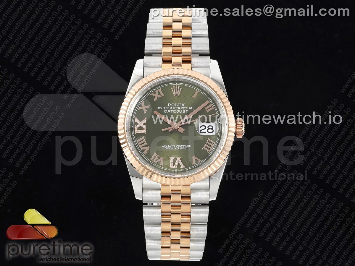 GMF 롤렉스 데이저스트36 로즈골드콤비 그린로만다이얼 스틸브레이슬릿 Datejust 36 SS/RG 904L Steel JDF 1:1 Best Edition Green Dial Diamonds 6/9 Markers on SS/RG Bracelet VR3235