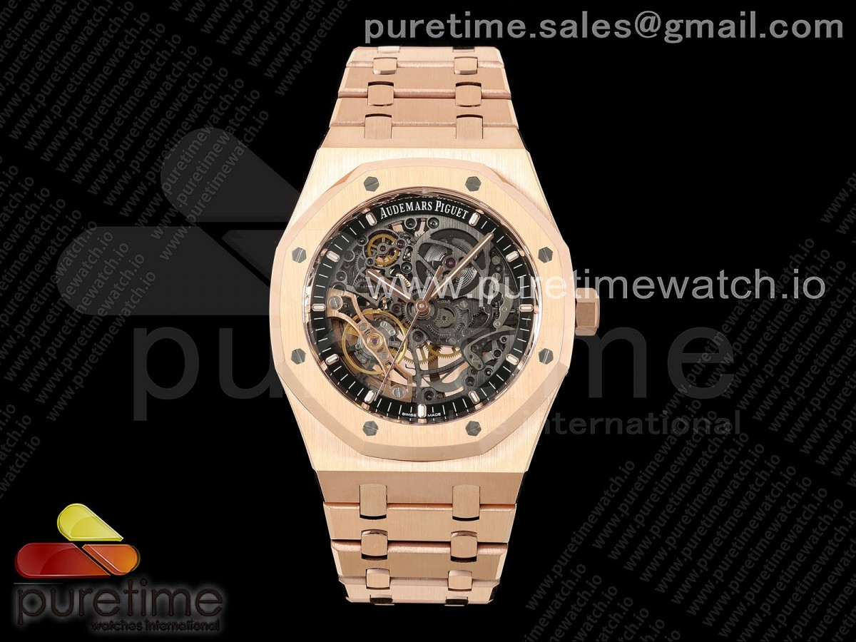 THBF 오데마피게 로얄오크 15407 로즈골드 스켈레톤다이얼 스틸브레이슬릿 Royal Oak 41mm Skeleton 15407 SS ZF 1:1 Best Edition Skeleton Dial on SS Bracelet A3132