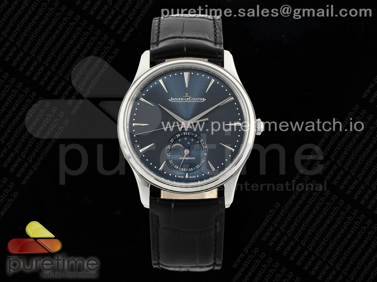 ZF V2 예거 마스터 울트라씬문 블루다이얼 블랙가죽스트랩 Master Ultra Thin Moon 1368420 SS ZF 1:1 Best Edition Blue Dial on Black Leather Strap SA925 Super Clone V2