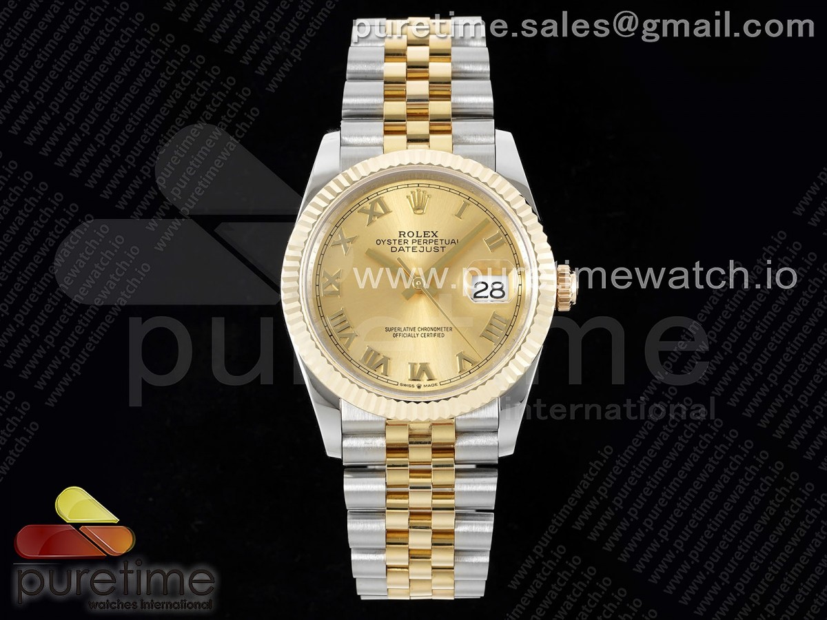 GMF 롤렉스 데이저스트36 옐로우골드 포금콤비 골드로만다이얼 스틸브레이슬릿 DateJust 36 SS/YG 126233 JDF Gold Wrapped 904L Steel YG Dial Roman Markers on Jubilee Bracelet (Increase Weight)