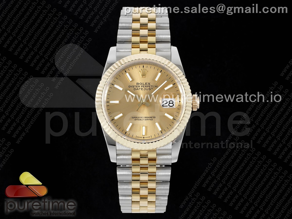 GMF 롤렉스 데이저스트36 옐로우골드 포금콤비 샴페인골드다이얼 스틸브레이슬릿 DateJust 36 SS/YG 126233 JDF Gold Wrapped 904L Steel YG Dial Stick Markers on Jubilee Bracelet (Increase Weight)