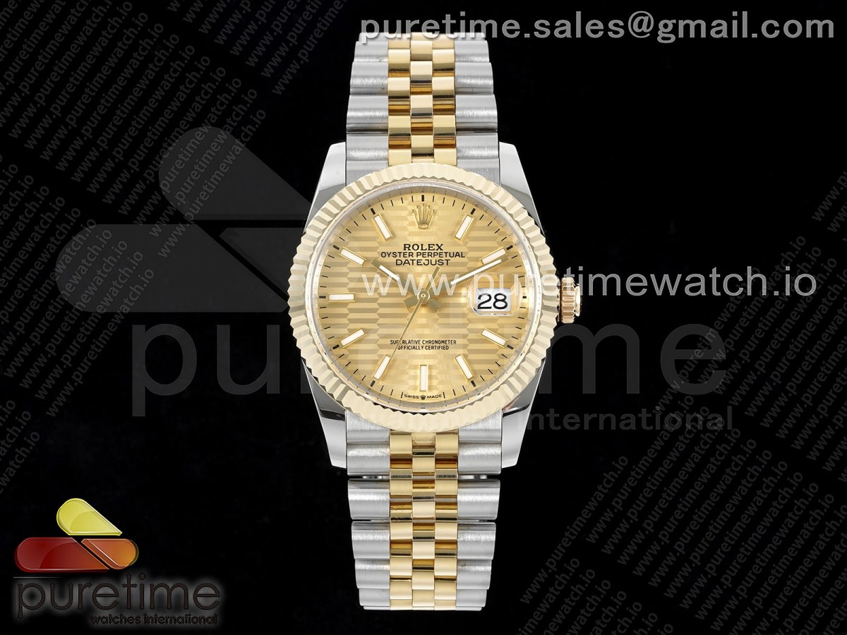 GMF 롤렉스 데이저스트36 옐로우골드 포금콤비 골드텍스쳐다이얼 스틸브레이슬릿 DateJust 36 SS/YG 126233 JDF Gold Wrapped 904L Steel YG Textured Dial Stick Markers on Jubilee Bracelet (Increase Weight)