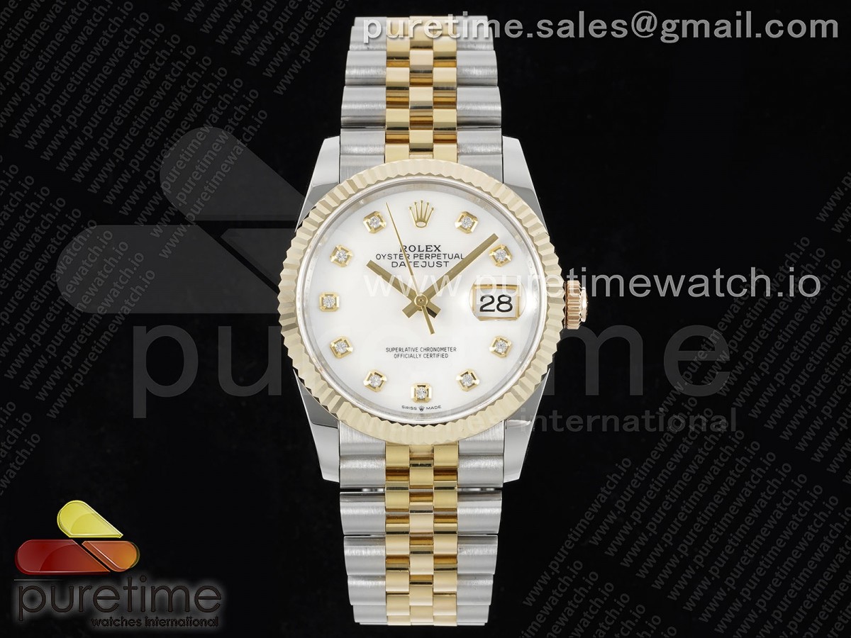 GMF 롤렉스 데이저스트36 옐로우골드 포금콤비 화이트텐포인트다이얼 스틸브레이슬릿  DateJust 36 SS/YG 126233 JDF Gold Wrapped 904L Steel White Dial Diamonds Markers on Jubilee Bracelet (Increase Weight)