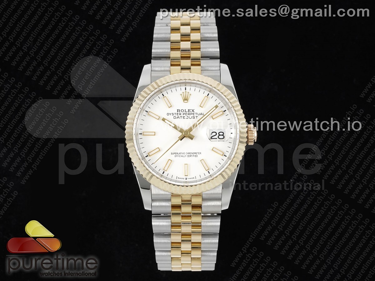 GMF 롤렉스 데이저스트36 옐로우골드 포금콤비 화이트다이얼 스틸브레이슬릿  DateJust 36 SS/YG 126233 JDF Gold Wrapped 904L Steel White Dial Stick Markers on Jubilee Bracelet (Increase Weight)