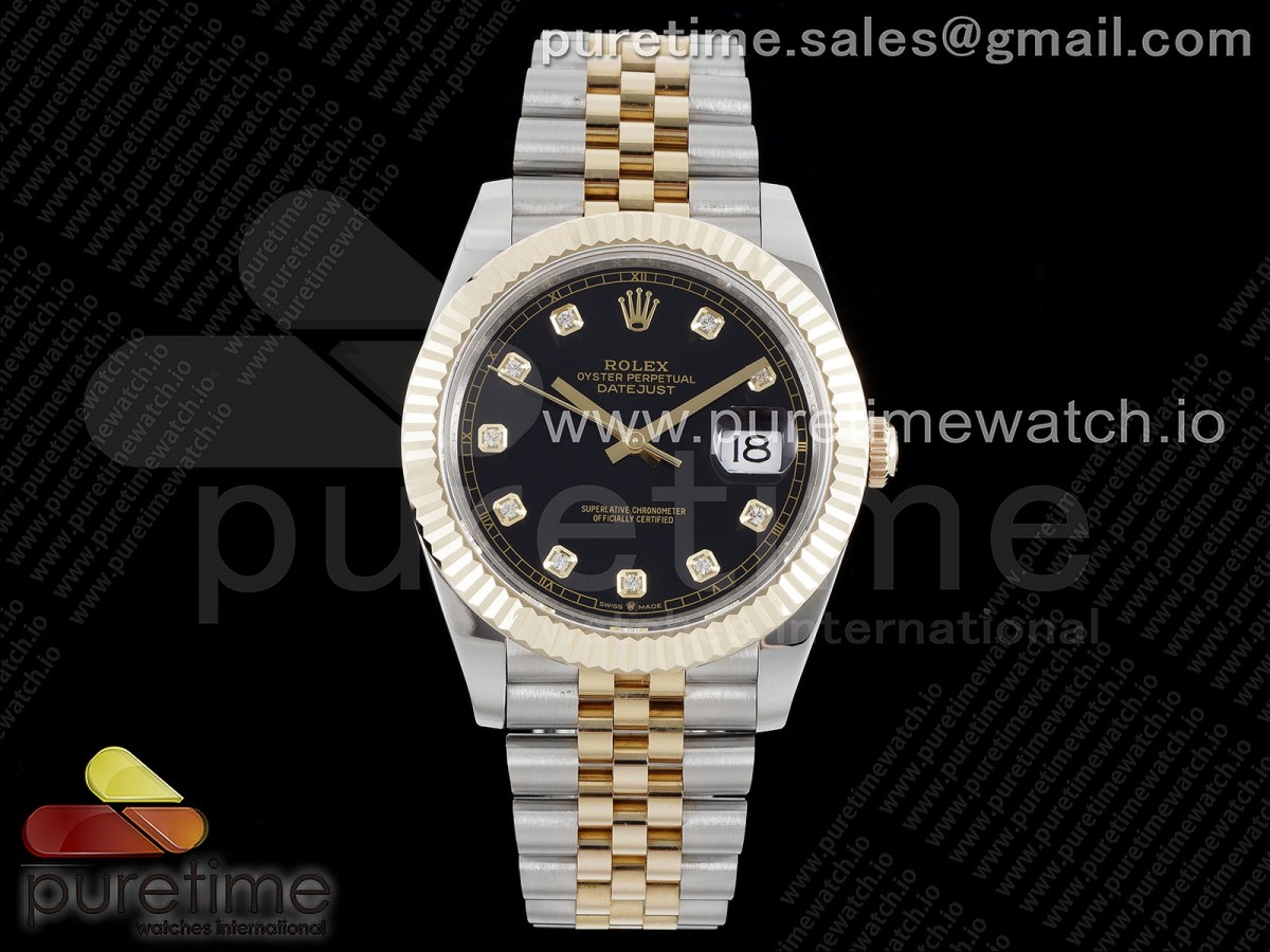 GMF V2 롤렉스 데이저스트41 옐로우골드 포금콤비 블랙다이아다이얼 스틸브레이슬릿 DateJust 41 SS/YG 126333 JDF Gold Wrapped 904L Steel Black Dial Diamonds Markers on Jubilee Bracelet V2