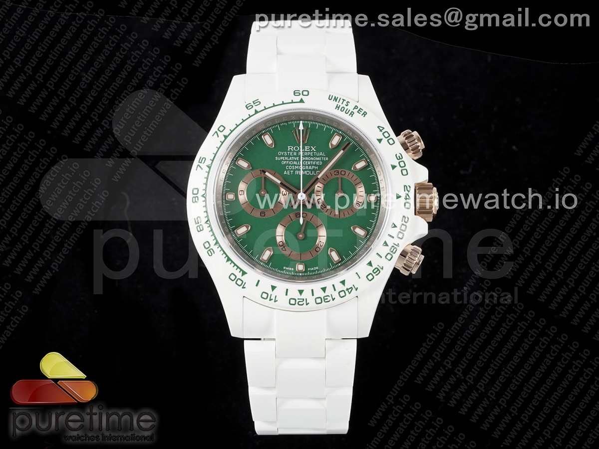 ZF 롤렉스 데이토나 AET화이트세라믹케이스 그린다이얼 세라믹브레이슬릿 Daytona AET White Solid Ceramic Case and Bracelet Green Dial ZF 1:1 Best Edition SA4130