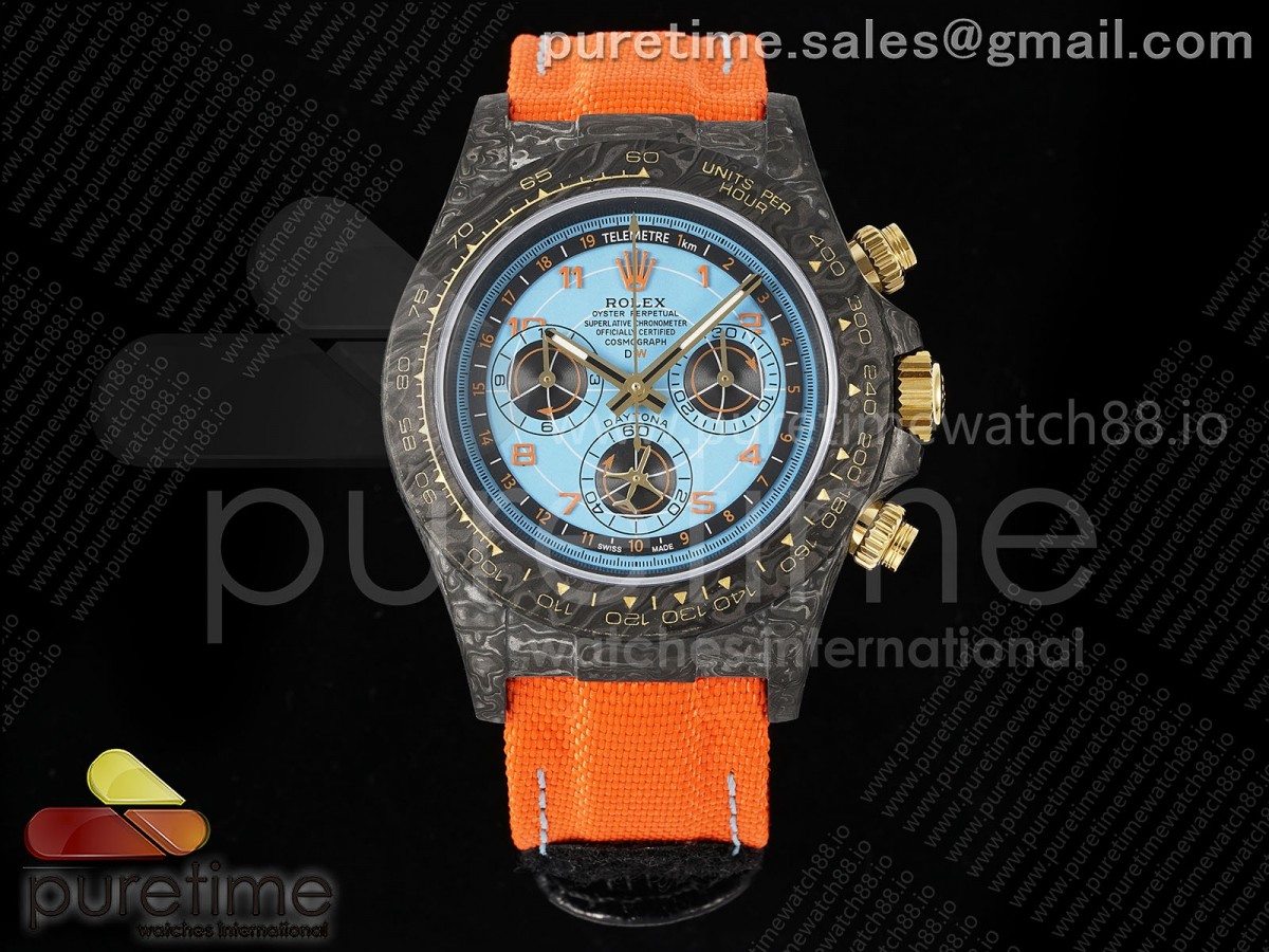 DIWF 롤렉스 데이토나 DIW 블랙카본 블루다이얼 오렌지나일론스트랩 Daytona DIW Black Carbon DIWF Best Edition Blue Dial on Orange Nylon Strap SH4130