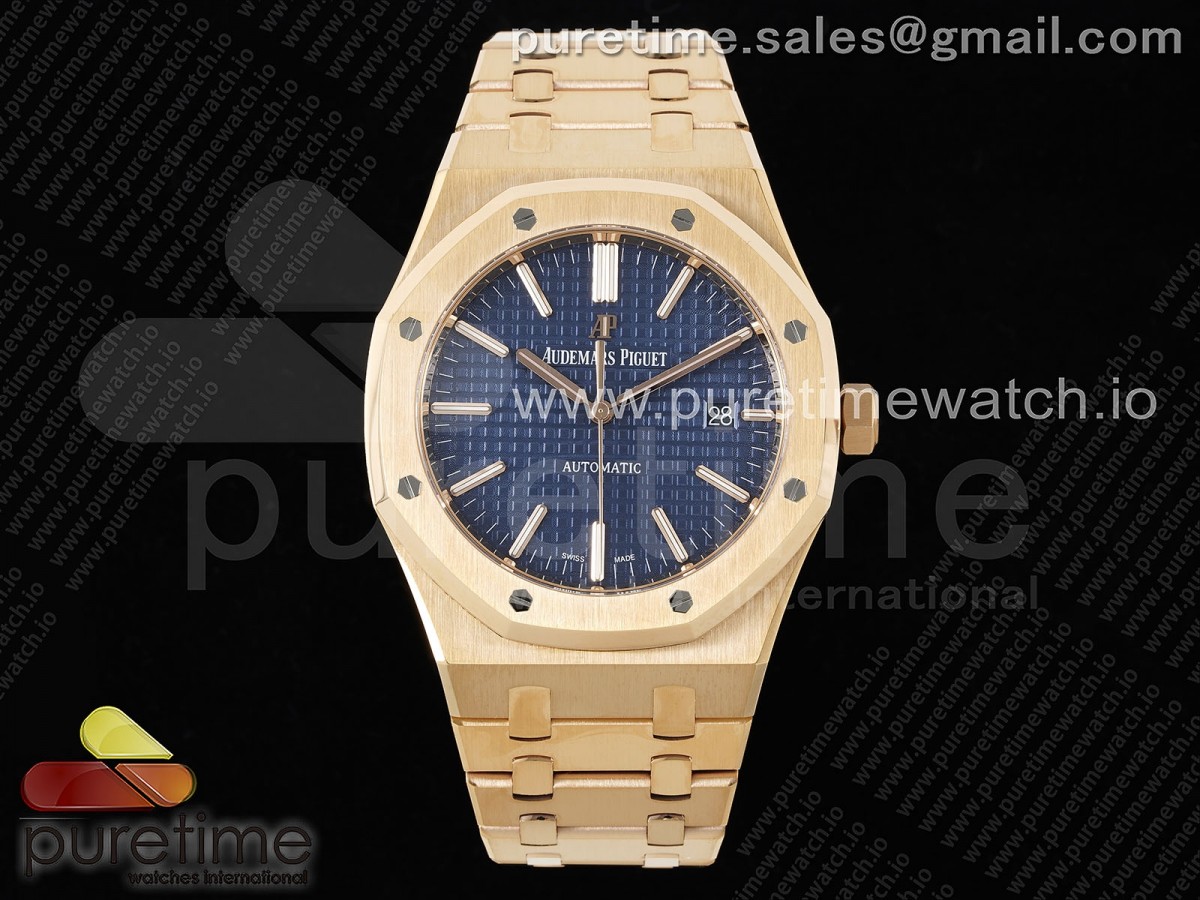 ZF V2 오데마피게 로얄오크 15400 로즈골드 블루다이얼 스틸브레이슬릿 Royal Oak 41mm 15400 RG ZF 1:1 Best Edition Blue Textured Dial on RG Bracelet V2 SA3120 Super Clone