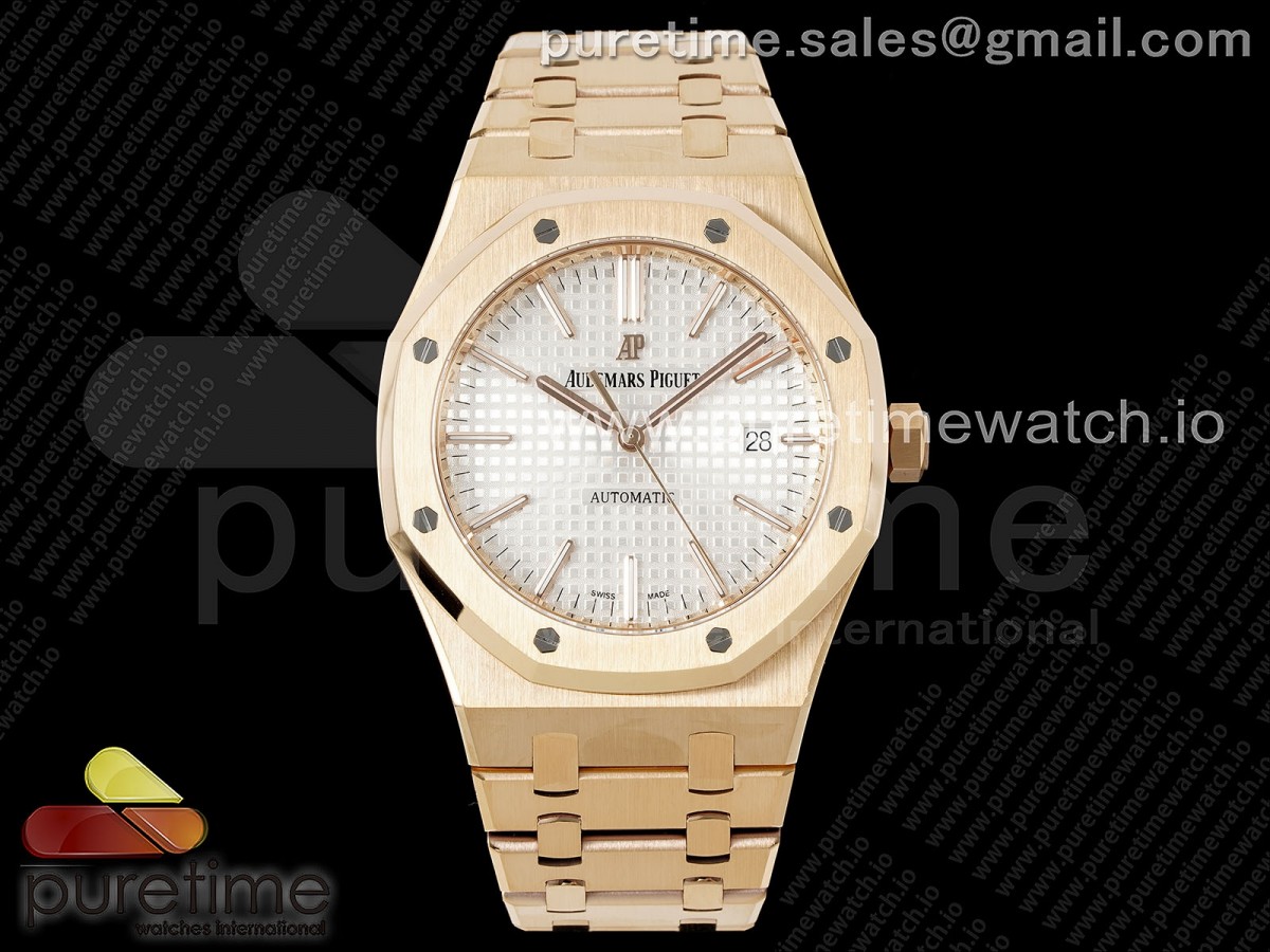 ZF V2 오데마피게 로얄오크 15400 로즈골드 화이트다이얼 스틸브레이슬릿 Royal Oak 41mm 15400 RG ZF 1:1 Best Edition White Textured Dial on RG Bracelet V2 SA3120 Super Clone