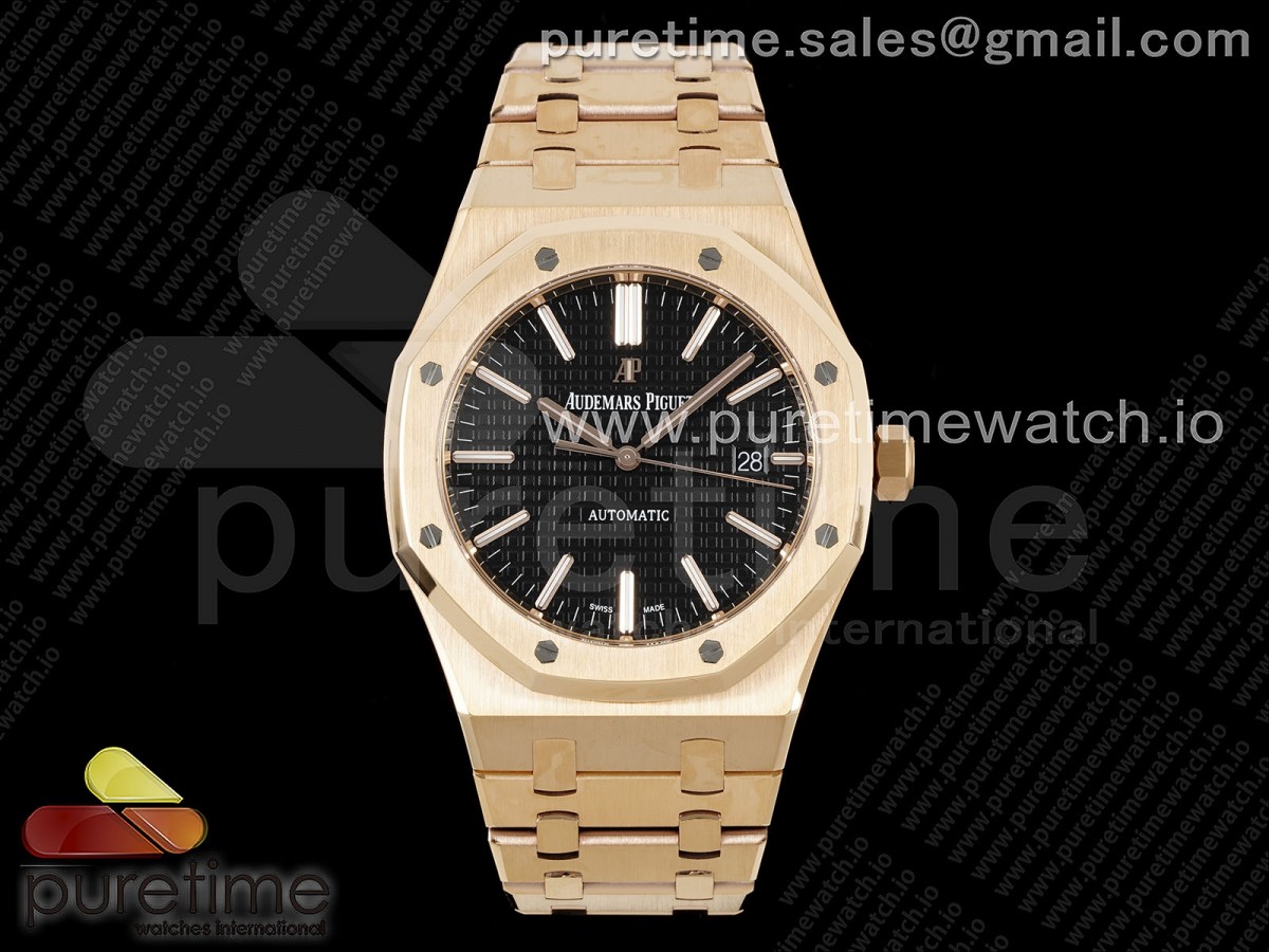 ZF V2 오데마피게 로얄오크 15400 로즈골드 블랙다이얼 스틸브레이슬릿 Royal Oak 41mm 15400 RG ZF 1:1 Best Edition Black Textured Dial on RG Bracelet V2 SA3120 Super Clone