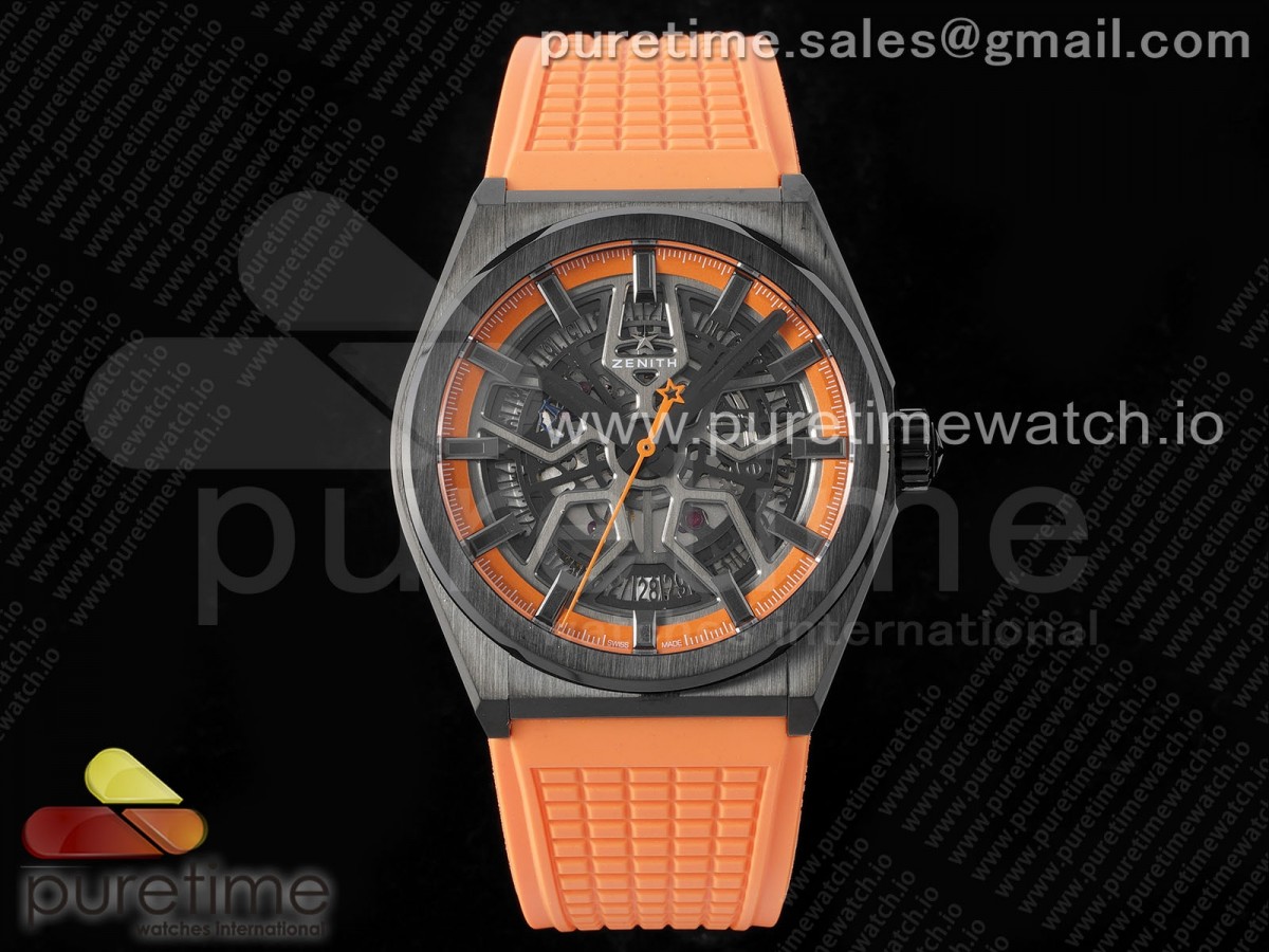 LF V2 제니스 데피 클래식 PVD 오렌지스켈레톤다이얼 오렌지러버스트랩 Defy Classic PVD LF 1:1 Best Edition Skeleton Orange Dial on Orange Rubber Strap A2892 V2