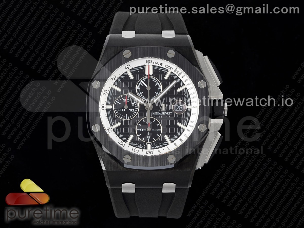 APSF 오데마피게 로얄오크 오프쇼어 44미리 리얼세라믹 블랙다이얼 블랙러버스트랩 Royal Oak Offshore 44mm Real Ceramic APF 1:1 Best Edition Black Dial White Inner Bezel on Rubber Strap A3126