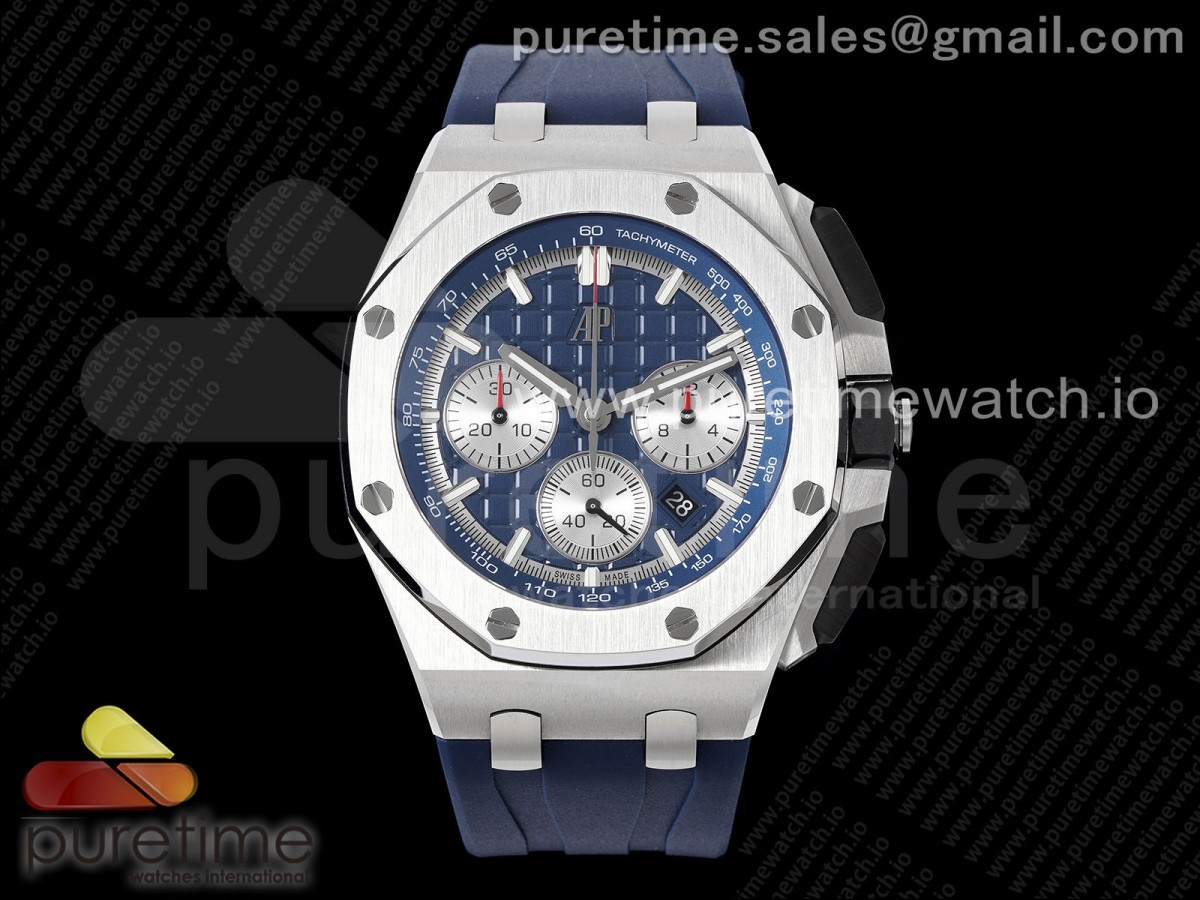 APF 오데마피게 로얄오크 오프쇼어 44미리 블루/실버다이얼 블루러버스트랩  Royal Oak Offshore 44mm SS Bezel APF 1:1 Best Edition Blue/Silver Dial on Blue Rubber Strap A4401